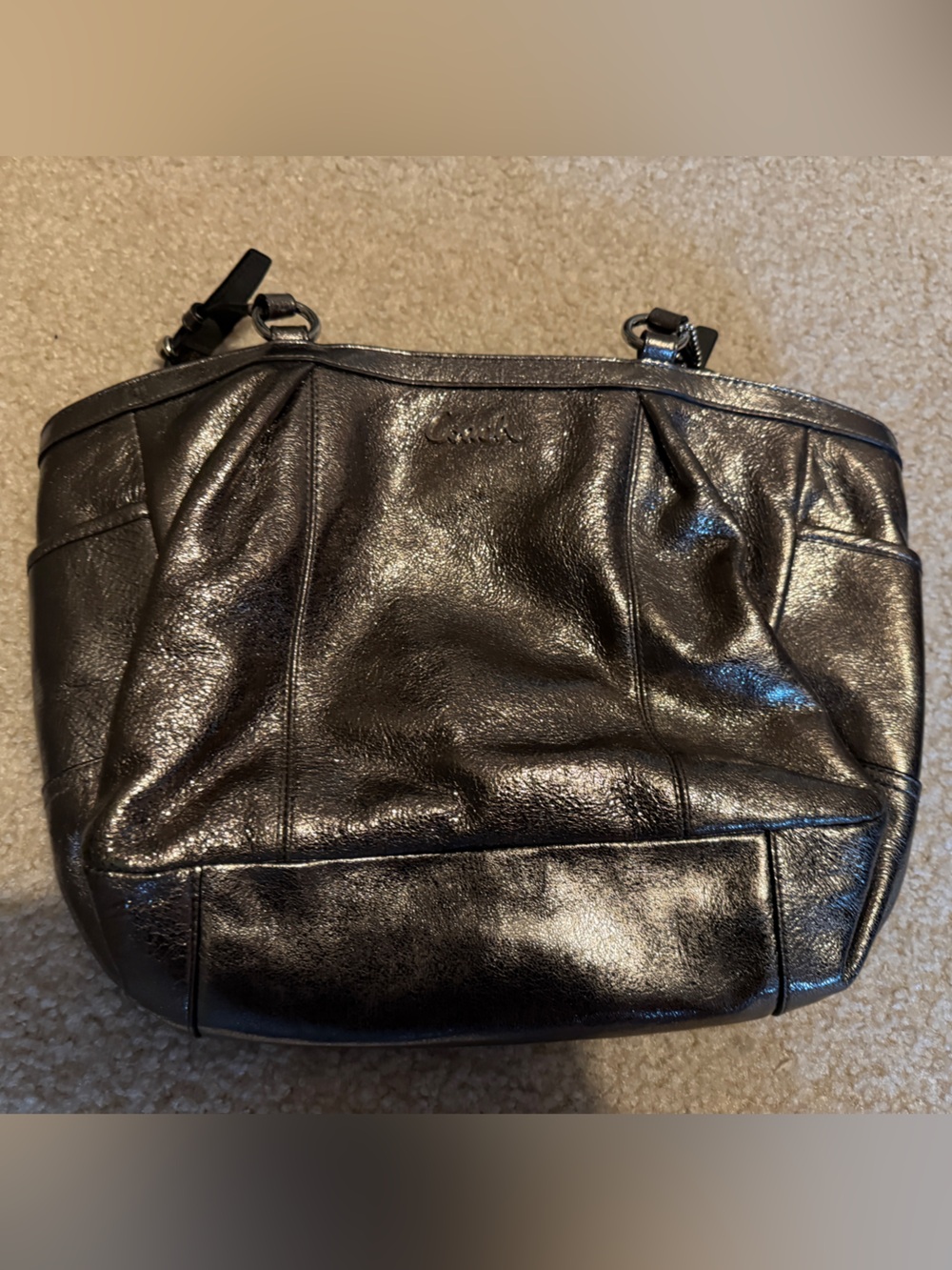 Coach Metallic Black Leather Messenger Bag